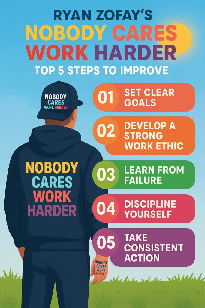 Nobody Cares Work Harder infographic of 5 steps you can take to improve your life today.