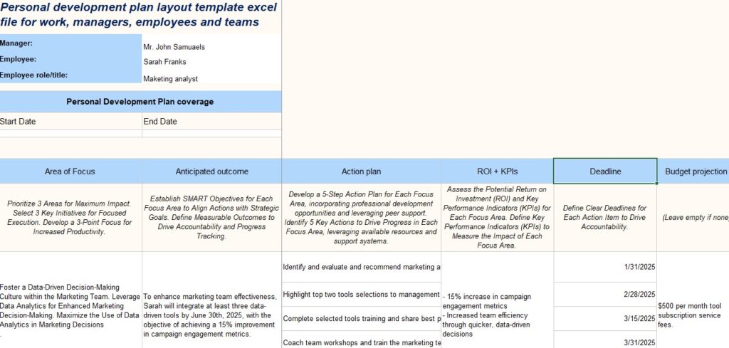 Apply this free personal development plan layout template excel file for work, employees, managers to optimize your career growth. Kindly provide attribution to us when using this spreadsheet to RyanZofay.com.