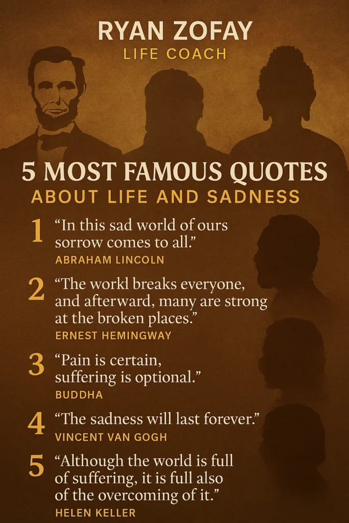 The top 5 most famous quotes about life and sadness teach us that we can overcome, adapt, and improvise. Because you are stronger than you think. Even if you feel like no one cares work harder, know that you can be the change you want to see in the world.
