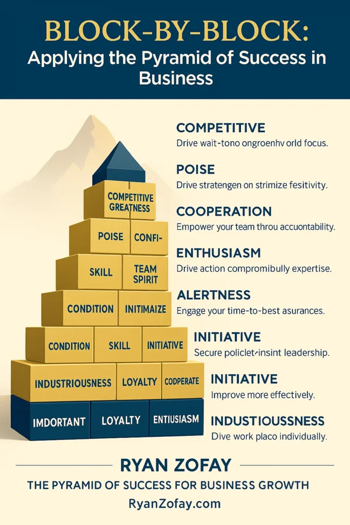The Pyramid of Success John Wooden Blocks for Business Growth Infographic.
