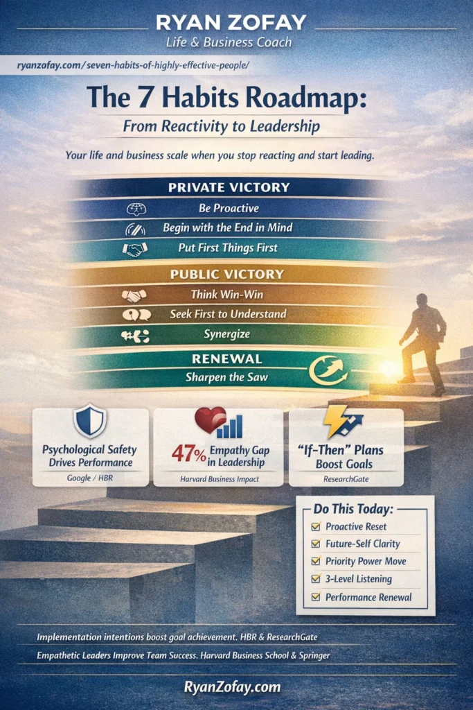 In this guide, I’m going to walk you through theThe Seven Habits of Highly Effective People list. I'll summarize how I applied them to build a business empire. Plus, I'll reveal my 3 Secret Bonus Habits for impact, influence, and success.