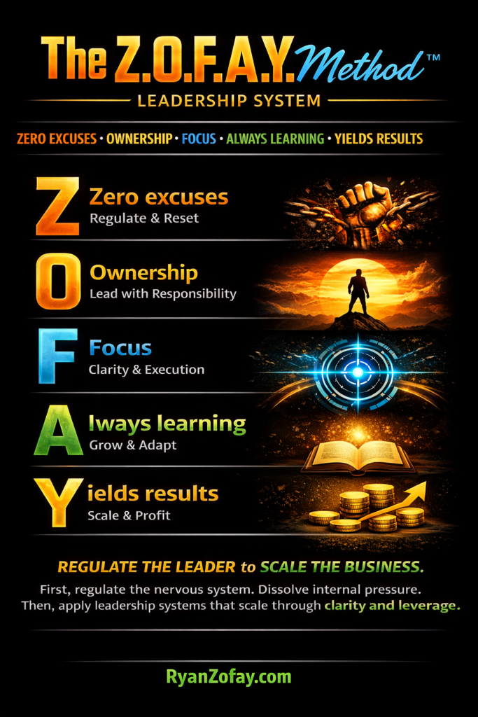 The Z.O.F.A.Y. method leadership system regulates the leader to scale the business.