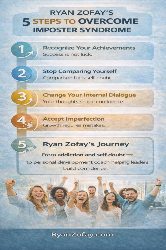 Ryan Zofay’s 5 steps to overcome imposter syndrome infographic.